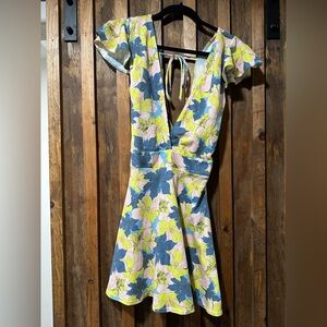 Mapale Floral V-Neck Dress with Ruffle Sleeves